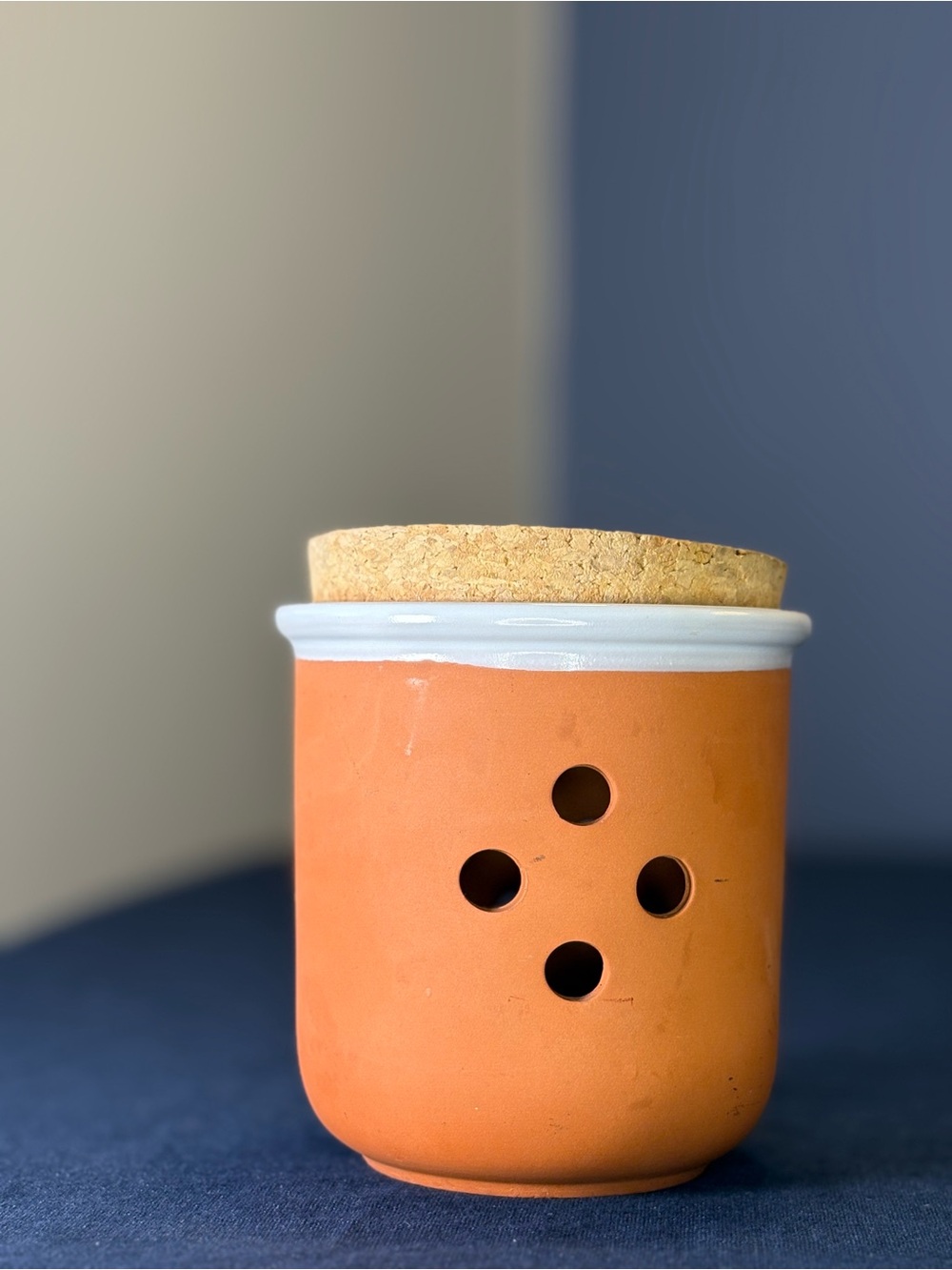 Terracotta Kitchen Storage Jar with Cork Lid - Orange & White